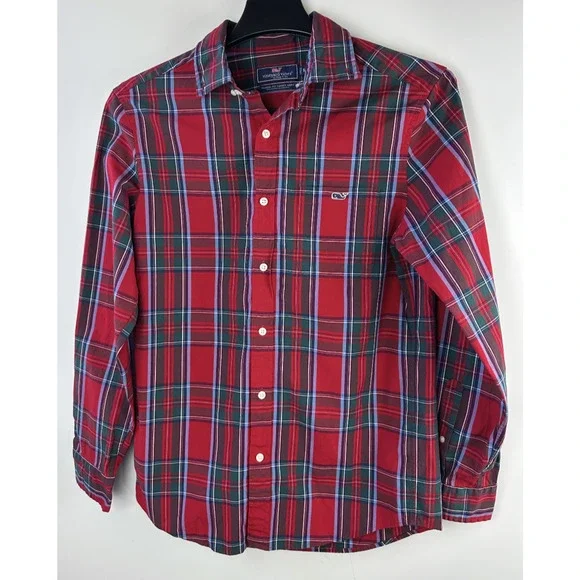 Vineyard Vines Tucker Tartan Plaid Shirt Classic Red Button Down Top Men's Small - Picture 2 of 10